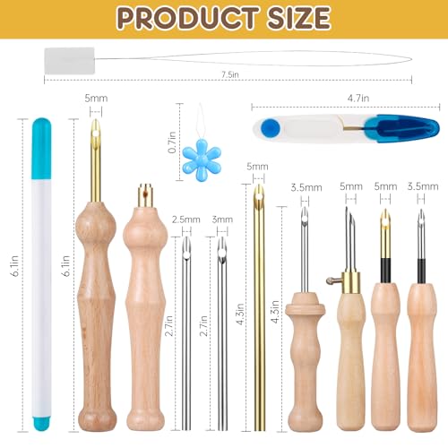Image of Punch Needle Kit Includes Adjustable Punch Needle Tool with 2.5mm-3.5mm-5mm Metal Needles, Punch Needle Set for Beginner,Perfect for Decoration and Gifts