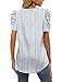 Business Casual Tops for Women Summer Blouses Puff Sleeve Going Out Tops V Neck T Shirts Spring Fashion Clothing Curved Hem Blue Stripe L