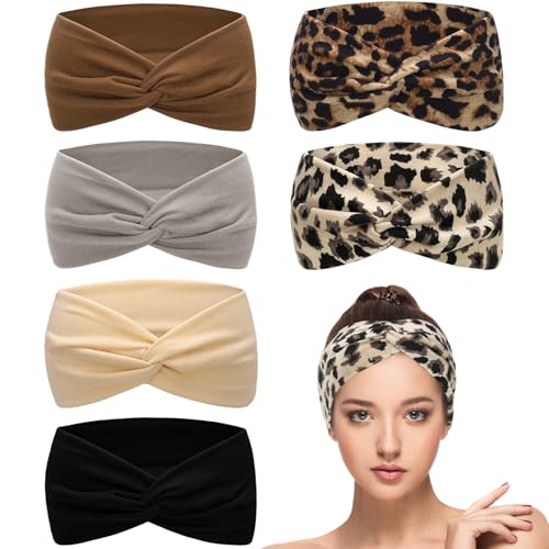 ViEinkaufen 6 Pcs Headbands for Women's Hair, Hair Bands for Women, Elastic Head Bands Wide Soft Ladies Headband Boho Fashion Knotted Head Bands Hair Accessories for Women
