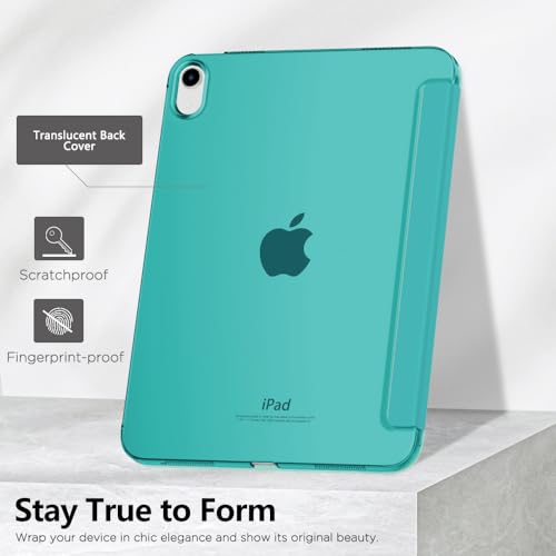 Image of MoKo for iPad (A16) 11th Generation Case 11 Inch 2025, iPad 10th Generation Case 10.9 Inch 2022, Slim Stand Hard PC Translucent Back Shell Smart Cover, Support Touch ID, Auto Wake /Sleep, Pagoda Blue