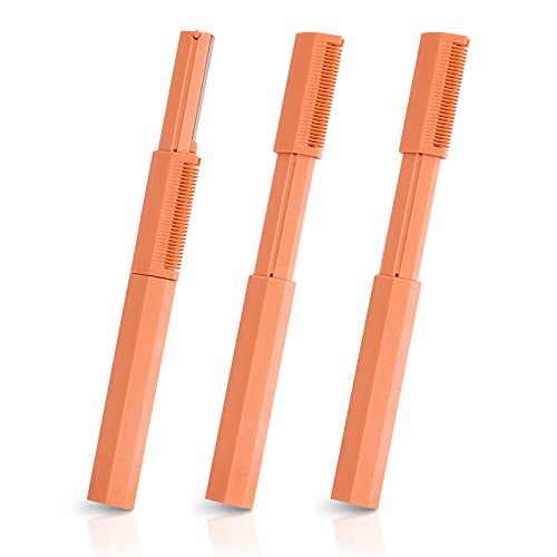 MoroKura Eyebrow Razor and Facial Hair Trimmer for Women,Men Slidable Eyebrow Comb, 3PCS Pack Eyebrow Trimmer Kit, Professional Dermaplane Razor, Multipurpose Facial Shavers Quick Touch-Up, Coral
