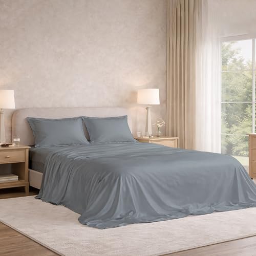 Image of Filbert Satin Bedsheet with 2 Pillow Covers | 92x108 in |300 TC | Midnight Luxe Satin Dreams Collection for Double Bed King Size | UltraSatin Premium Bedding Set | Coin Grey