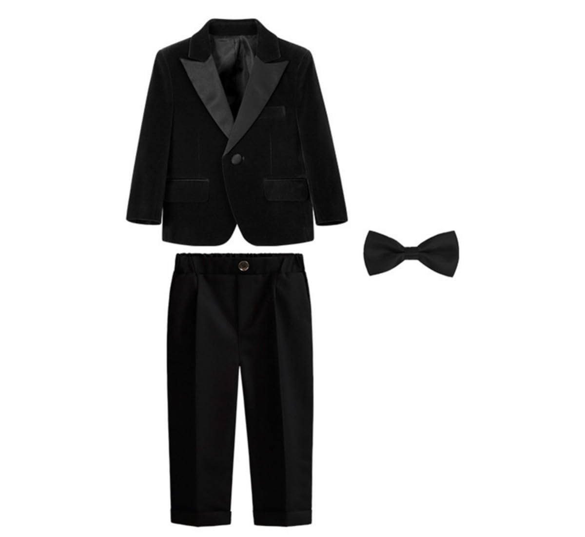 2-teiliger Anzug für Jungen, schmale Passform, Smoking, formeller Anzug, Fleece-Blazer und Hose, Kinder-Hochzeits-Outfit mit Fliege