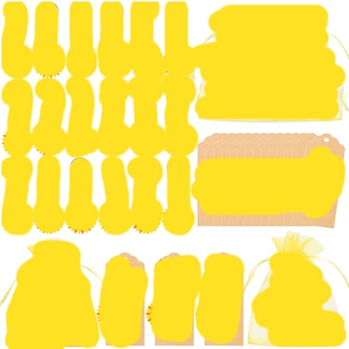 OSNIE 60 Pcs Sunflower Party Favors Include Keychains Organza Bags Thank You Kraft Tags, Cutie Sunflower Ornament Keychains Pendants Hanging Return Gifts for Spring Birthday Bridal Wedding Baby Shower