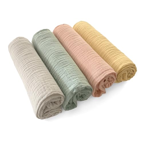 Image of SwaddleDesigns Cotton Muslin Swaddle Blankets for Babies, Set of 4, Neutral Receiving Blankets for Newborn, Baby Registry & Gift, 46x46 inches, Spring Garden