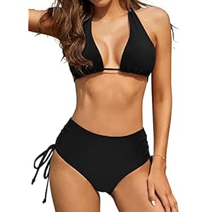 SHEKINI Dames Badpak Met Hangende Hals Backless Strand kleding Verstelbare Band Borstkussen Hoge Taille Trekkoord Zwembroek Badpak Strandkleding