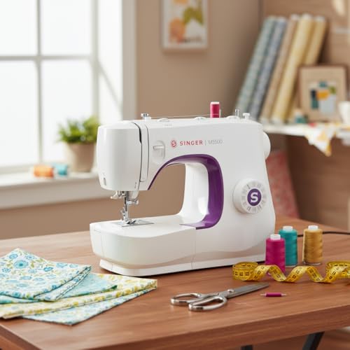 Image of SINGER M3500 Lightweight & Portable Sewing Machine with Accessory Kit | 110 Stitch Applications, LED Light & 1-step Buttonhole | Great for Quilting, Crafts & Mending | 32 Built-in Stitches, Includes Accessory Kit, 15 Class Transparent Bobbins, All-Purpose, Zipper, Button-Sewing Feet