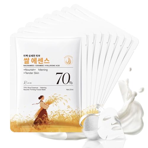 8 PCS Korean Tuchmasken Gesicht Set mit Reis & Niacinamid, Korean Skincare, Koreanische Gesichtsmaske, Face Mask Feuchtigkeit für trockene Haut, Gesichtsflecken aufhellen, Gleichmäßiger Hautton