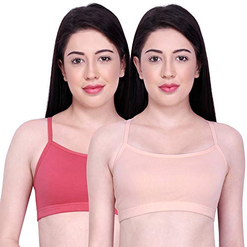 Image of INKURV Slip On Beginner's Bra for Girls & Teenagers, Non Padded Sports Bra| Adjustable Straps with No Hooks| Double Layered Fabric, Non-Wired Seamless Bralette for Gym-Combo of 2