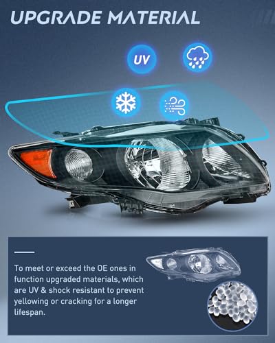Image of Nilight Headlight Assembly Compatible with 2009 2010 Toyota Corolla XLE /LE /Base Replacement Headlamp Black Housing Amber Reflector Driver and Passenger Side(Not fit S or XRS Trim)