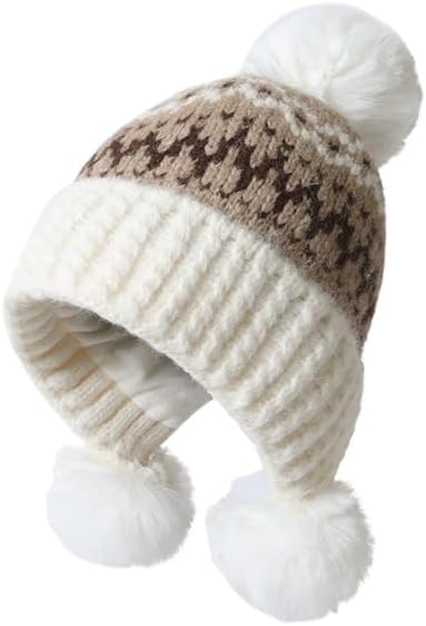 Autumn and Winter Jacquard Hairball Knitted hat Warm and Cold-Proof Fashion Versatile Ear Protector Wool hat