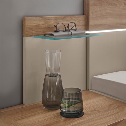 Lomadox Schlafzimmer Komplett Set in Eiche mit Kaschmir, Kleiderschrank 6-türig & Bett 180x200 cm mit Nakopaneel LED-Beleuchtung & Kommode mit Softclose-Funktion – Bild 6