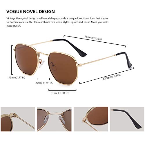 Image of Hipster Hexagonal Polarized Sunglasses Men Women Geometric Square Small Vintage Metal Frame Retro Shade Glasses