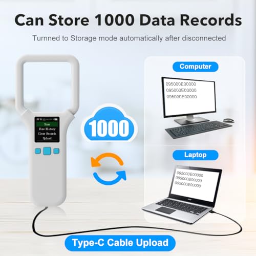Image of Pet Microchip Scanner RFID 134.2Mhz /125Khz FDX-B(ISO 11784 /11785) Chip Reader 1000 Data Records Animal Universal Microchip Tag Reader Scanner with 1.44 inch TFT Screen