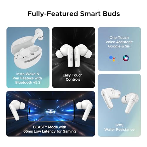 Image of Boat Airdopes 131 Elite ANC, 32dB Active Noise Cancellation, 60HRS Battery, Ambient Mode, 4Mics ENx, Fast Charge, IPX5, v5.3 Bluetooth Earbuds, TWS Ear Buds Wireless Earphones with mic (Active White)