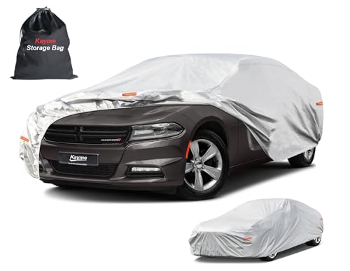 Image of Kayme 6 Layers Car Cover Custom Fit for Dodge Charger (2006-2025) Waterproof All Weather for Automobiles, Outdoor Full Cover Rain Sun UV Protection.Silver