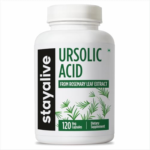 STAY ALIVE Ursolic Acid Supplement for Men & Women 300mg 120 Pills Rosemary Leaf Extract Powder Non-GMO and Gluten-Free Pure Ursolic Acid Capsules