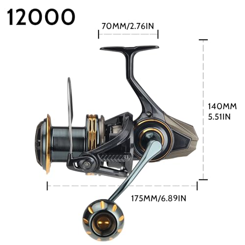 Image of Big Game Surf Spinning Fishing Reel 8000 /12000,20KG Drag Power Backlash-Free Bearings,Metal Reel Seat,Zinc Alloy Gear for Saltwater Inshore and Offshore Fishing