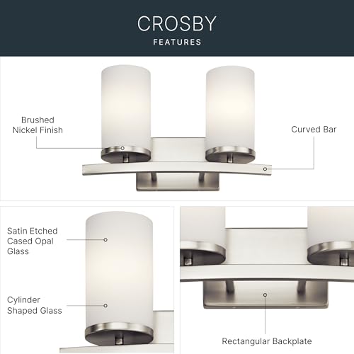 Image of Kichler Crosby 15 inch 2 Light Vanity Light Satin Etched Cased Opal Brushed Nickel