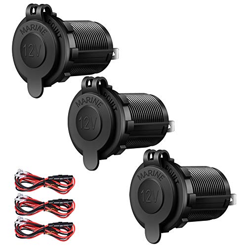 ZHSMS 3 Pack Car Cigarette Lighter Socket, 12V Waterproof Marine Boat Motorcycle Power Outlet Receptacle, for Boat Truck Scooter ATV RV