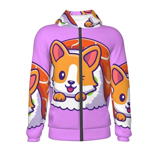Corgi In Sushi Roll Kids Pullover Hoodies Boys Zip Up Sweatshirts Girls Athletic Clothes with Pocket2