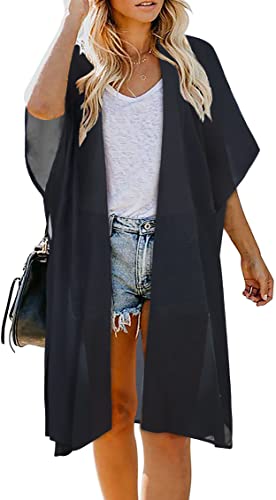 florynova Kimono for Women Summer Cardigans Open Front Swimsuit Cover Up Hawaiian Beach Shirts(Black,M)