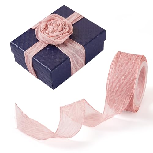 Bestewelry Rose Pink Crinkled Ribbon 1 Inch Crinkle Ribbon with Seam Edge Polyester Crumpled Ribbon for Wrapping Basket Wreaths Bows Making Home Event Decor DIY Crafts 10 Yards