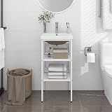 Ezbryzmatic Mobiletto da bagno bianco in acciaio verniciato a polvere con lavabo da incasso in ceramica, 40 x 38 x 83 cm, design moderno per bagno e WC degli ospiti, con luce luminosa, profondità