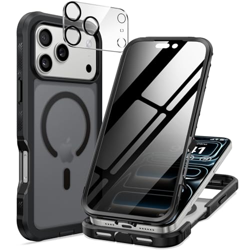 seacosmo Sichtschutz für iPhone 17 Pro Max Hülle [Kompatibel mit MagSafe], Eingebaut 9H Privacy Schutzglas Screen Protector, Mattierte Transluzente 360 Grad Full Body Stoßfest Handyhülle -Matt Schwarz