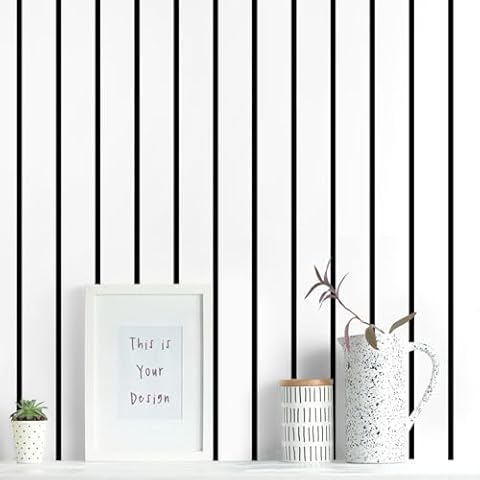 Nukofal Black and White Peel and Stick Wallpaper Stripe Contact Paper 17.7inchx118.1inch Striped Self Adhesive Wallpaper Geometric Wallpaper Stick and Peel Decorative Removable Wallpaper Cabinets Cover
