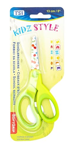 TSI Tijeras escolares con diseño Cherry en las hojas de tijera, tamaño 13 cm, color verde, número de referencia 41806