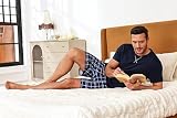 Demegimi piżama męska, krótka, zestaw piżamowy, bawełniana, letnia bielizna nocna, w kratkę, zestaw męski, niebieski, 3XL