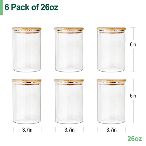 Glass Jar With Bamboo Lid, Glass Food Storage Jar With Airtight Lid, 6 Pack Of 26Oz, Glass Food Storage Container With Bamboo Lid, Glass Pantry Jars, Glass Canisters With Lids For Kitchen Storage And Organization #TOP1