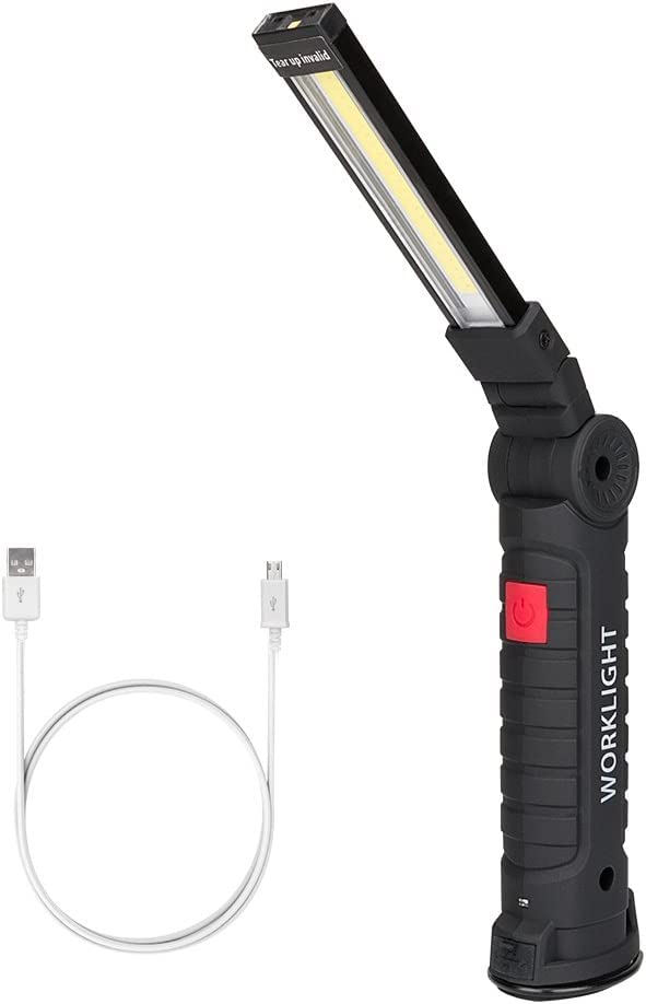 m MU Torcia LED Ricaricabile, Lampada da Lavoro Luminoso, USB Ricaricabile COB Lampade di Ispezione, Lampada portatile con Base Magnetica e Gancio Appeso, 5 Modalità per Riparazione Auto Emergenza