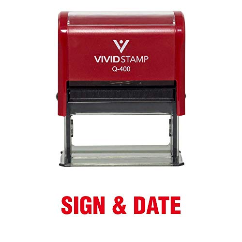 Sign & Date Self Inking Rubber Stamp (Red Ink) - X-Large