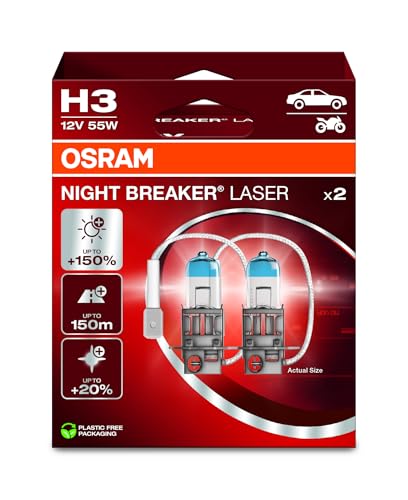 OSRAM NIGHT breaker LASER H3, 150% większa jasność, halogenowa lampa czołowa, 64151NL-2HB, 12V, składane pudełko wiszące (2 lampy)