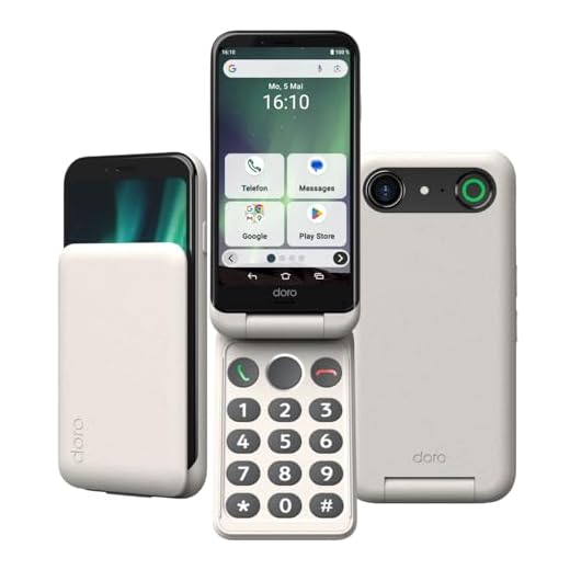 Doro - Aurora A20 Flip Smartphone - Seniorentelefon - Einfach zu bedienen - Hilfetaste mit GPS-Ortung - Hörgerätekompatibel - USB-Kabel im Lieferumfang - Weiß