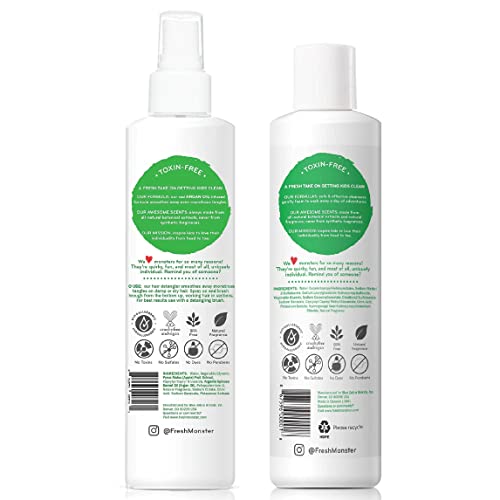 Fresh Monster Kids Hair Detangler Spray & 2-In-1 Shampoo & Conditioner Combo, Toxin-Free, Hypoallergenic & Natural, Coconut (8.5 Oz Detangler & 8.5 Oz 2-In-1 Shampoo & Conditioner) #TOP1