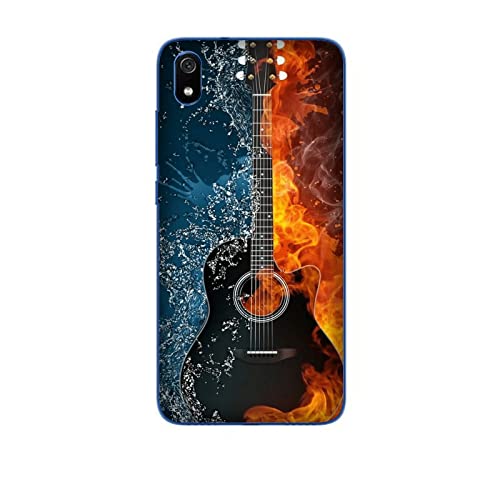 Generico Funda Carcasa Compatible para Xiaomi Redmi 7A Música Guitarra de Agua de Fuego/Imprimir también en los Lados/Teléfono Rígido a presión Antideslizante Antiarañazos Resistente a los Golpes Pro