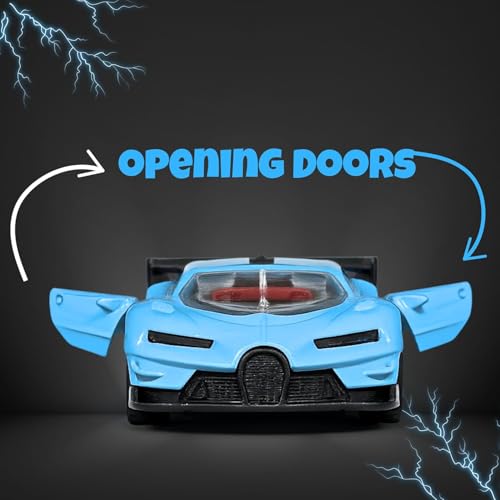 Image of Bugatti Die Cast 1:32 Scale Metal Pull Back Car with Openable Doors | Premium Alloy Toy Vehicle for Kids Boys Girls | Realistic Mini Racing Model Car | Durable Collectible Gift (Blue)