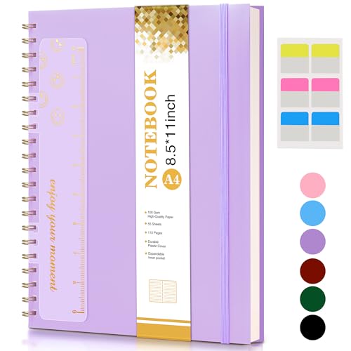 Spiral Notebook Journal 8.5” x 11”, A4 Large Notebooks for Women Men, College Ruled Lined Journal, 100 GSM Paper, Hardcover Spiral Bound Journals for Work School Writing Note Taking Business, Purple