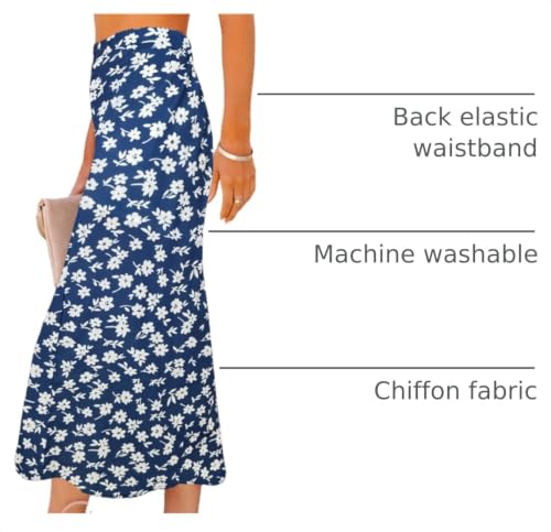 Image of HERBATOMIA Women's Floral Print Midi Skirt Casual High Elastic Waist Zipper Vintage Long Boho Skirts for Women