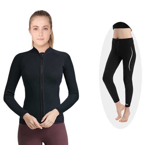 Chaqueta de neopreno para mujer 3mm y pantalones 2mm, manga larga, para natación, surfing, buceo y snorkel, talla M miniatura 1