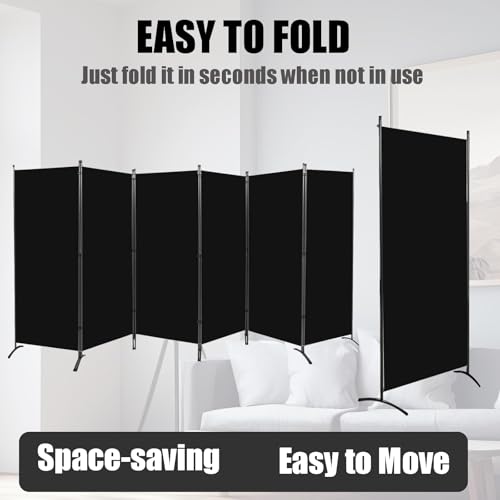 6 Panel Room Divider, Folding Privacy Screen Wall Divider for Room Separation, Freestanding Room Partitions for Home Office Dorm Decor,Black