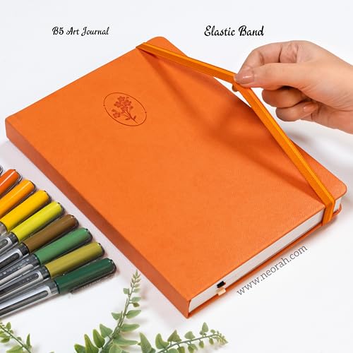 Image of NEORAH - B5 - ART JOURNAL | 200Gsm Dotgrid Notebook |160 Pages(25.0 x 17.5 cm) | Lay Flat |Hard Cover Bullet - Journal | 3 Bookmarks |Elastic Closure| Inner Back Pocket | Ideal-Bujo,Painting (ORANGE)