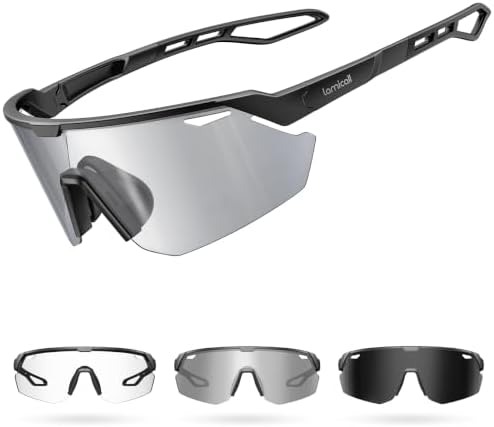 Lamicall Fahrradbrille Herren, Schnelle Brille Damen, Sonnenbrille Fahrrad | [Schnell Selbsttönend] [28g TR-90 Ultraleicht] UV400 Sportbrille Laufbrille mit verstellbare Nasenpad f