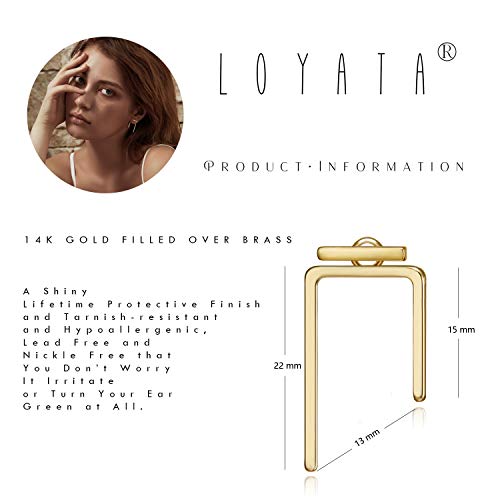 Loyata EAR-GEO-008-TRD Jacket Earrings Gold Stud Bar Thread 14K Gold Plated Dainty Small Simple Hypoallergenic Geometric Jewelry Gift thumb #4
