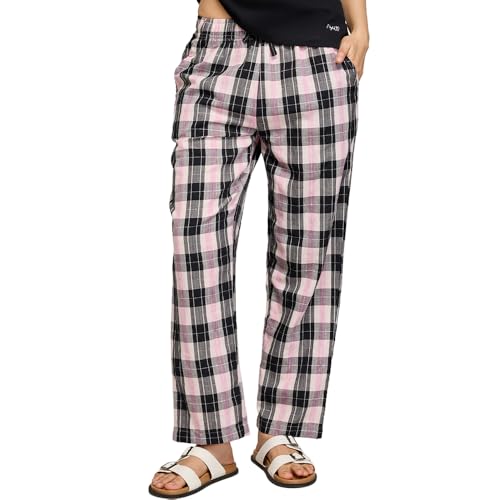 Image of Nykd (NYS141) Checked Pure Cotton Pyjama Sleepwear Pants for Women | Relaxed Fit with Non-Slip Elasticated Waistband, Adjustable Drawcord & 2 Side Pocket | Ideal for Night, Lounge & Daily Wear