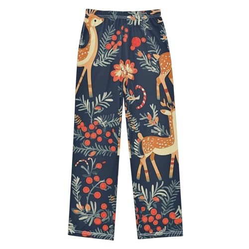 Boys' Pants Christmas Berry Deer Leave Long Bottoms Jogger Pants Elastic Waist Trousers with Pockets S-XL