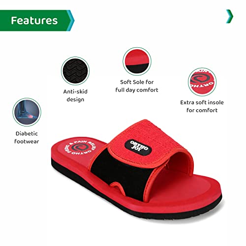 Image of ORTHO JOY Men's Orthopedic Slippers - Adjustable Velcro Strap, Soft Cushioned Footbed & Anti-Skid Comfort Sandals